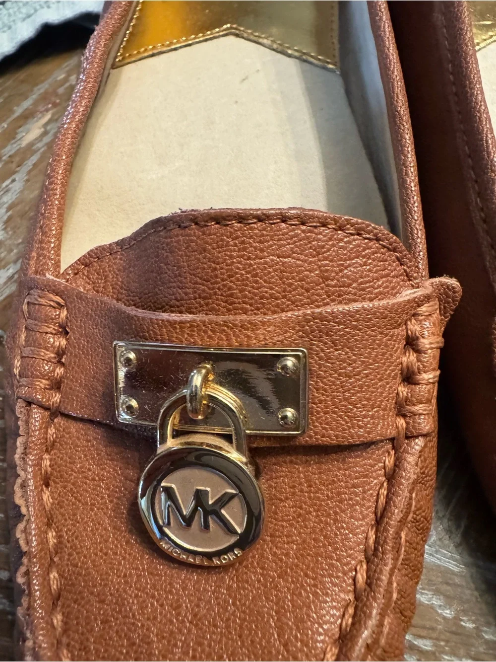 Michael Kors Cognac Leather MK Charm Moccasin Loafers